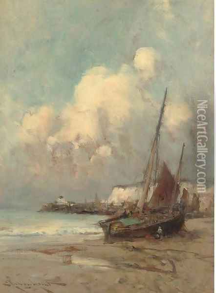 On the coast, Normandy Oil Painting - Edward Aubrey Hunt