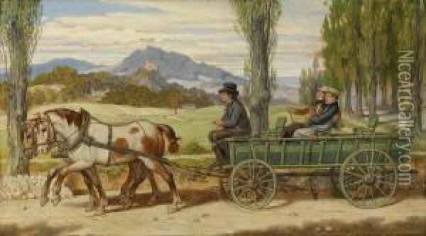 Theouting: Schwind And Bauernfeld On A Wagon Oil Painting - Moritz Ludwig von Schwind