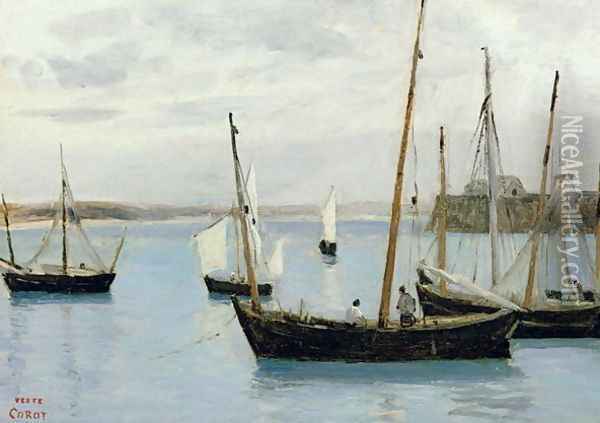 Granville, Fishing Boats, c.1860 Oil Painting - Jean-Baptiste-Camille Corot