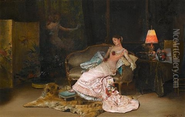 A Reverie During The Ball Oil Painting - Rogelio De Egusquiza
