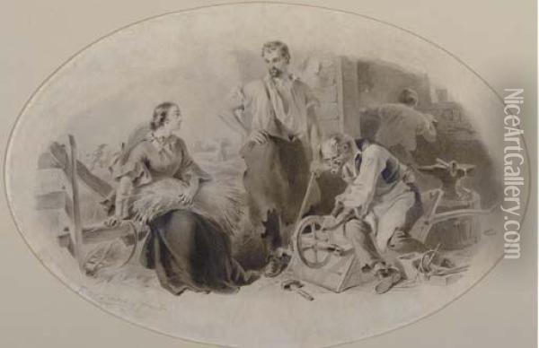 Evangeline And Basil The Blacksmith Oil Painting - Felix Octavius Carr Darley