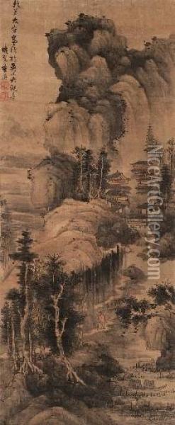 Strolling Alone In The Mountains Oil Painting - Lan Ying