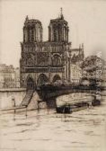 Facade De Notre Dame De Paris No.2#3/100 Oil Painting - Caroline Helena Armington