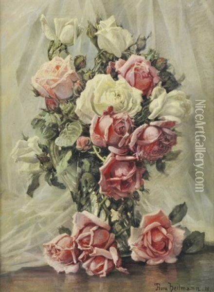 Still Life Roses Oil Painting - Flora Heilmann