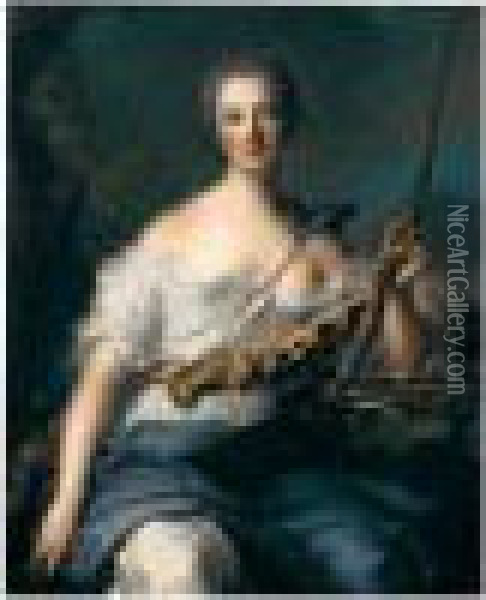 Portrait Of Madame De Pompadour In The Guise Of Diana Oil Painting - Jean-Marc Nattier