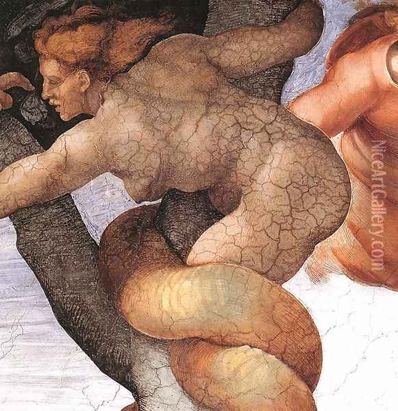 The Fall and Expulsion from Garden of Eden (detail-7) 1509-10 Oil Painting - Michelangelo Buonarroti