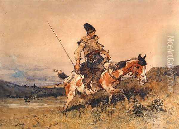 Jezdziec kozacki Oil Painting - Josef von Brandt