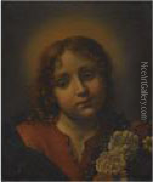 Christ, Head And Shoulders, As A Boy Holding A Garland Offlowers Oil Painting - Carlo Dolci