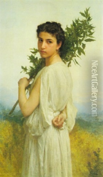 A Nymph Holding A Laurel Branch Oil Painting - William-Adolphe Bouguereau