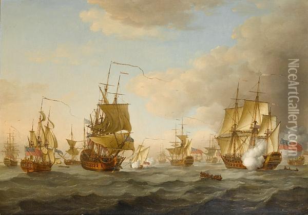 Admiral Byng's Fleet Getting Underway Fromspithead Oil Painting - John the Younger Cleveley