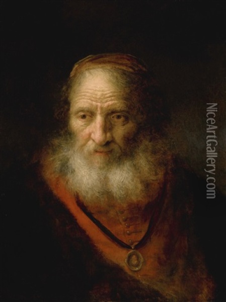 'tronie' Of An Old Man, Possibly A Jewish Scholar Oil Painting - Govaert Flinck