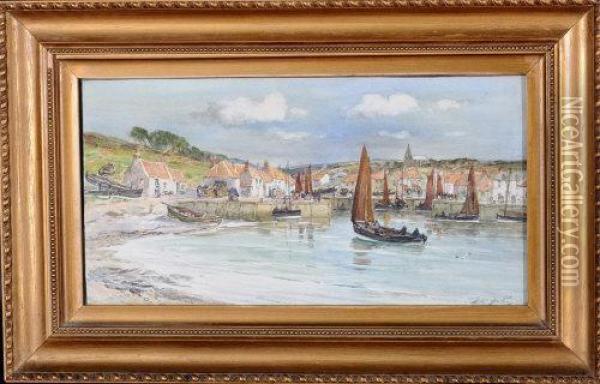 A Fishing Harbour On The Fife Coast Oil Painting - Thomas Swift Hutton