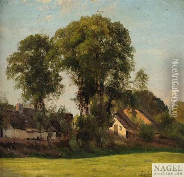 Sommerlandschaft Am Dorfrand Oil Painting - Julius Jacobus Van De Sande Bakhuyzen