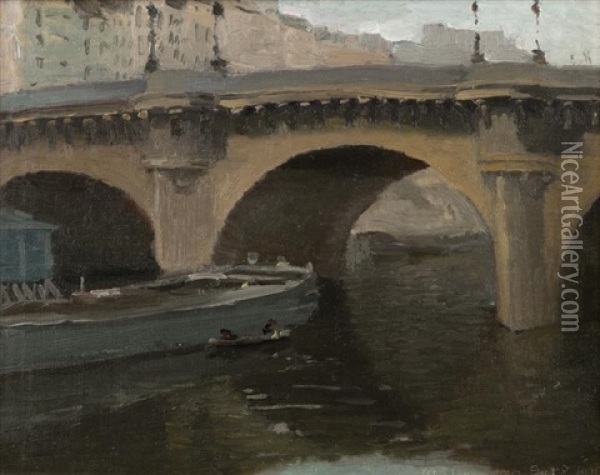 Bridge On The Seine, Paris Oil Painting - Minerva Josephine Chapman