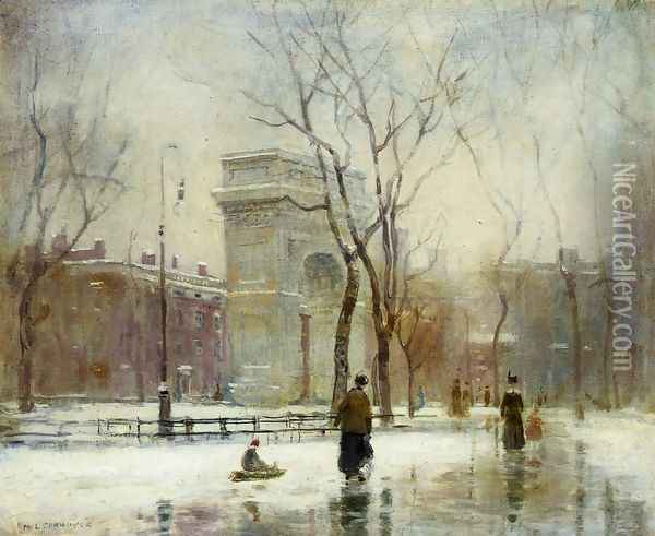 Winter in Washington Square Oil Painting - Paul Cornoyer