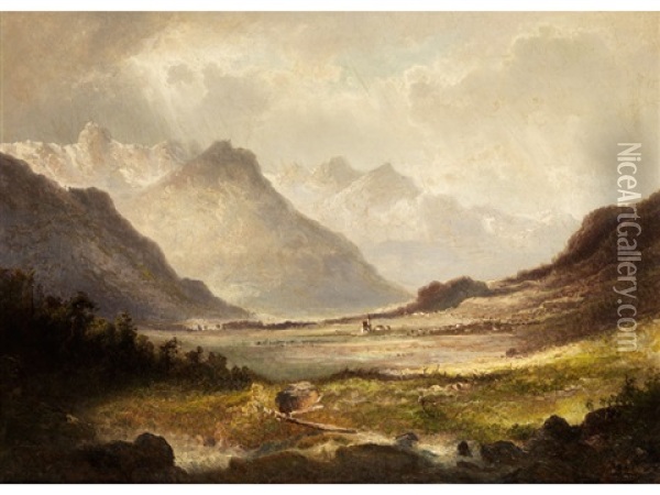 Oberbayerische Landschaft, Lenggries Oil Painting - Ferdinand Feldhuetter