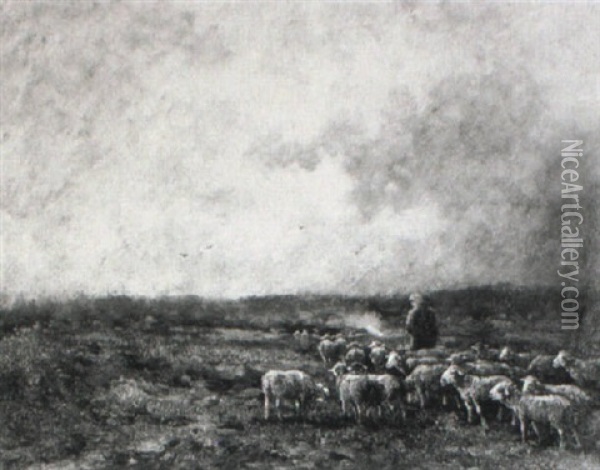 Schafherde Bei Aufziehendem Gewitter Oil Painting - Adolf Kaufmann