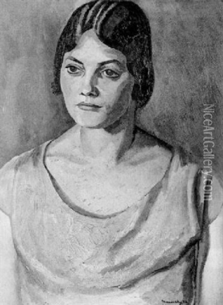 Portrait Of A Lady Oil Painting - Bernard Meninsky