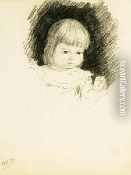 Portrait De Petite Fille (sylvie Lacombe, Fille Du Peintre), Date 27 Novembre 1899. Oil Painting - Georges Lacombe
