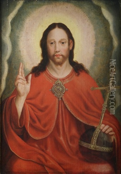 Christus Als Salvator Mundi Oil Painting - Quentin Massys the Elder