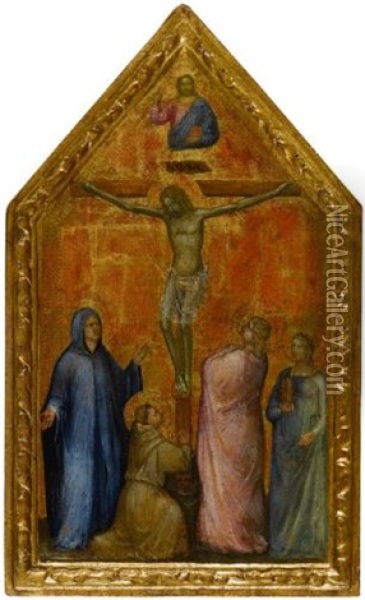 Crucifixion; Saint Anthony Abbot On The Reverse Oil Painting - Giusto (Giovanni) di Menabuoi