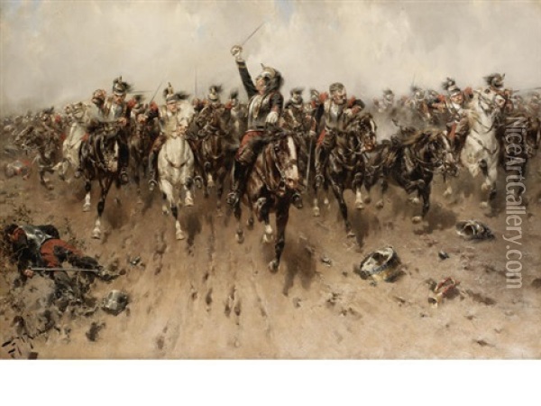 French Cavalry Charging Oil Painting - Hermanus Willem Koekkoek