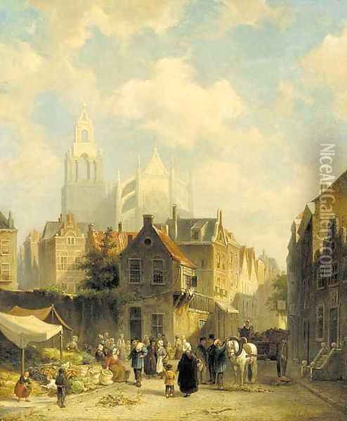 Vegetable market Oil Painting - Pieter Christiaan Cornelis Dommersen