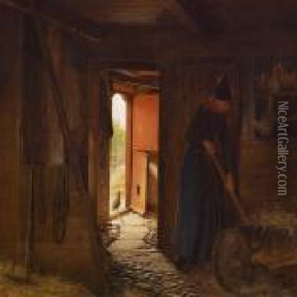 Young Woman From Fano In The Stables Oil Painting - Julius Exner