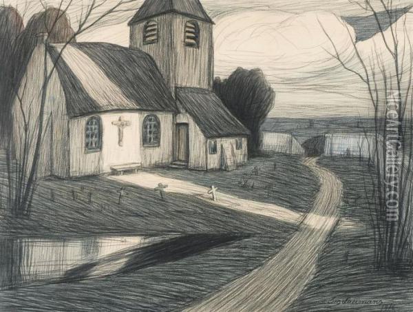 L'eglise De Campagne - Town's Church (1916) Oil Painting - Eugene Laermans