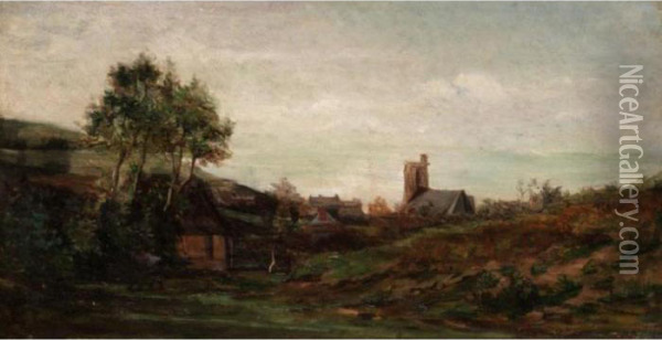 Church In A Landscape Oil Painting - Charles-Francois Daubigny