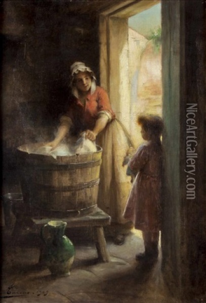 Washing Oil Painting - Henri Adrien Tanoux