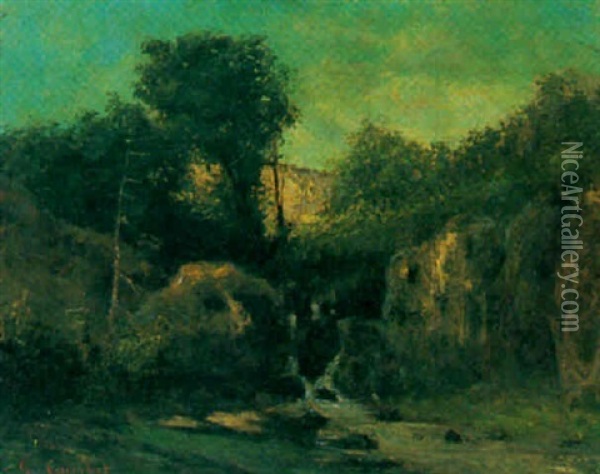 Cascade Et Rochers Dans Le Jura Oil Painting - Cherubino Pata