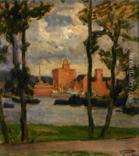 Strand Med Almar - Utsikt Fran Waldemarsudde Mot Saltsjokvarn Oil Painting - Prince (Napoleon Nicolaus) Eugen