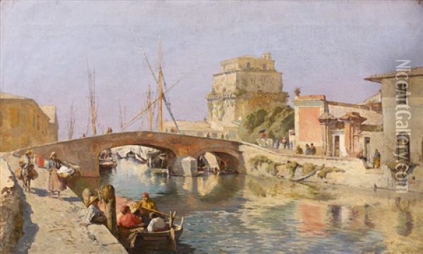 Barques A Venise Oil Painting - Tina Blau-Lang