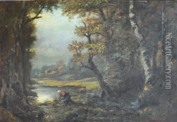 Paysage Sous Bois Oil Painting - Adolfo Feragutti Visconti