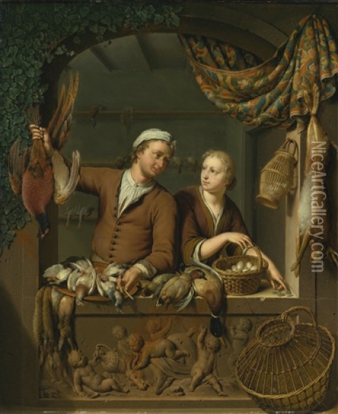 The Poulterer's Shop Oil Painting - Willem van Mieris