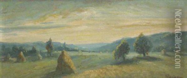 Landscape With Hay Stacks Oil Painting - Ion Marinescu Valsan