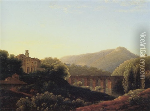 A View Of The Acqueduct Near The Villa De La Cava, Kingdom Of Naples Oil Painting - Jean Joseph Xavier Bidault