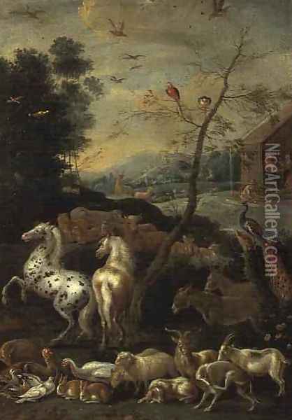 Animals entering the Ark Oil Painting - Lambert de Hondt
