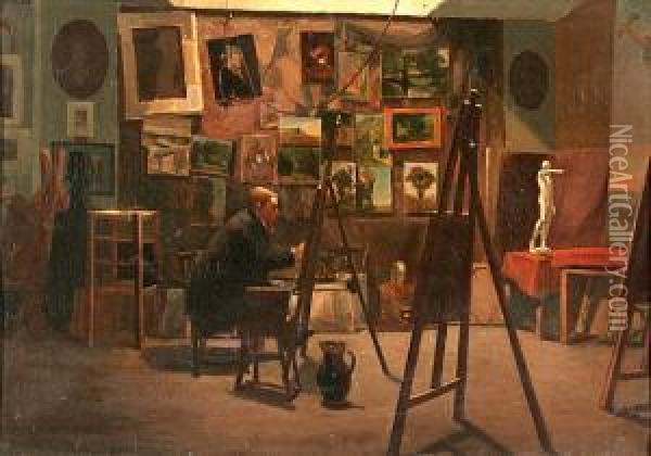 El Taller De Leon Bonnat Oil Painting - Georges Roux