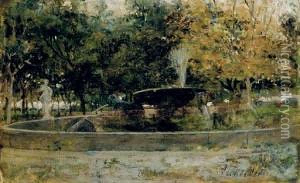 Fountain In The Park Oil Painting - Julio Vila y Prades