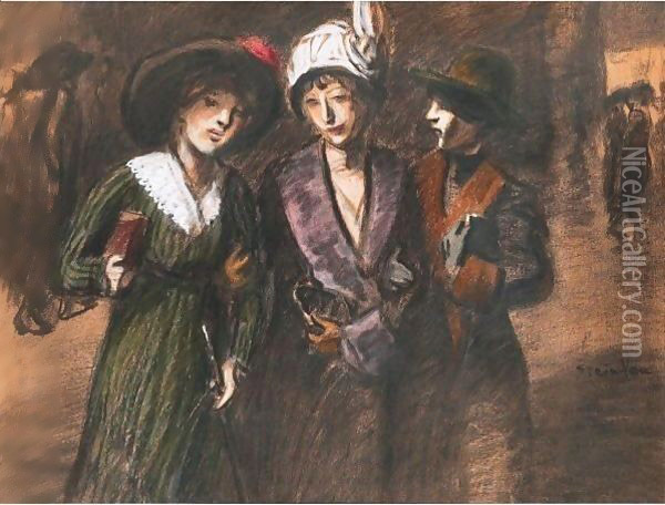 Three Women Oil Painting - Theophile Alexandre Steinlen