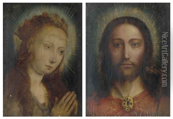 Christ Our Savior (the Virgin; Pair) Oil Painting - Quentin Massys the Elder