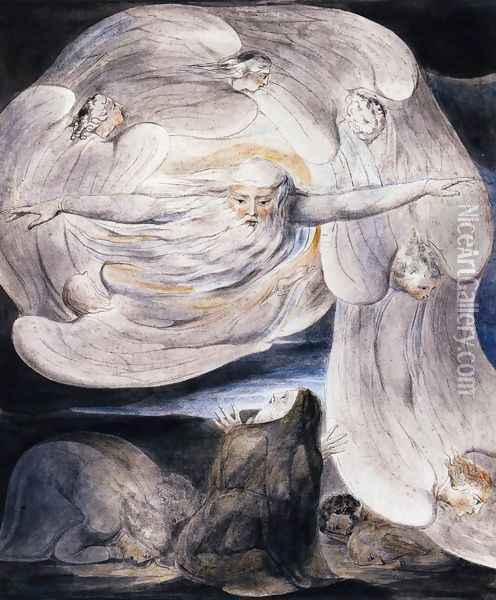 Job Confessing His Presumption To God Who Answers From The Whirlwind 1803-05 Oil Painting - William Blake