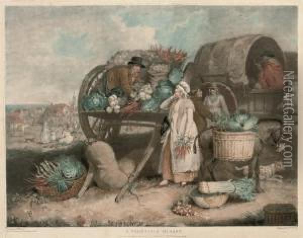 A Poulty Market; And A Vegetable Market Oil Painting - William I Ward