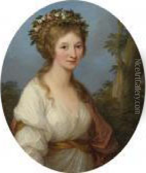 Portrait Of A Young Woman, 
Possibly Anna Charlotta Dorothea Von Medem, Duchess Of Courland 
(1761-1821) Oil Painting - Angelica Kauffmann