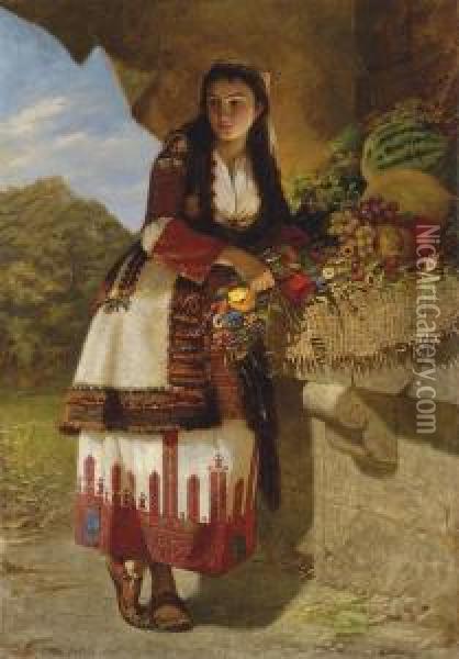 The Flower Girl Oil Painting - Alphons Von Cramer