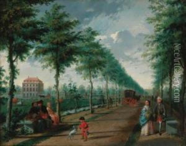 A View Of The Hague With Elegant Figures Walking In An Avenue Oil Painting - Paulus Constantin La Fargue