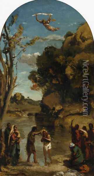 The Baptism of Christ (study) Oil Painting - Jean-Baptiste-Camille Corot