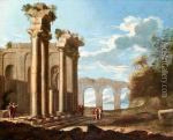 Capriccio
Of Roman Ruins With Classical Figures In The Foreground Oil Painting - Giovanni Ghisolfi